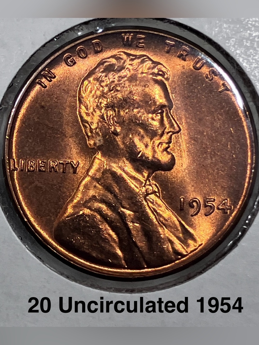 20 Unc. 1954 LINCOLN WHEAT PENNIES / From Original BANK ROLLS / Reddish Orange